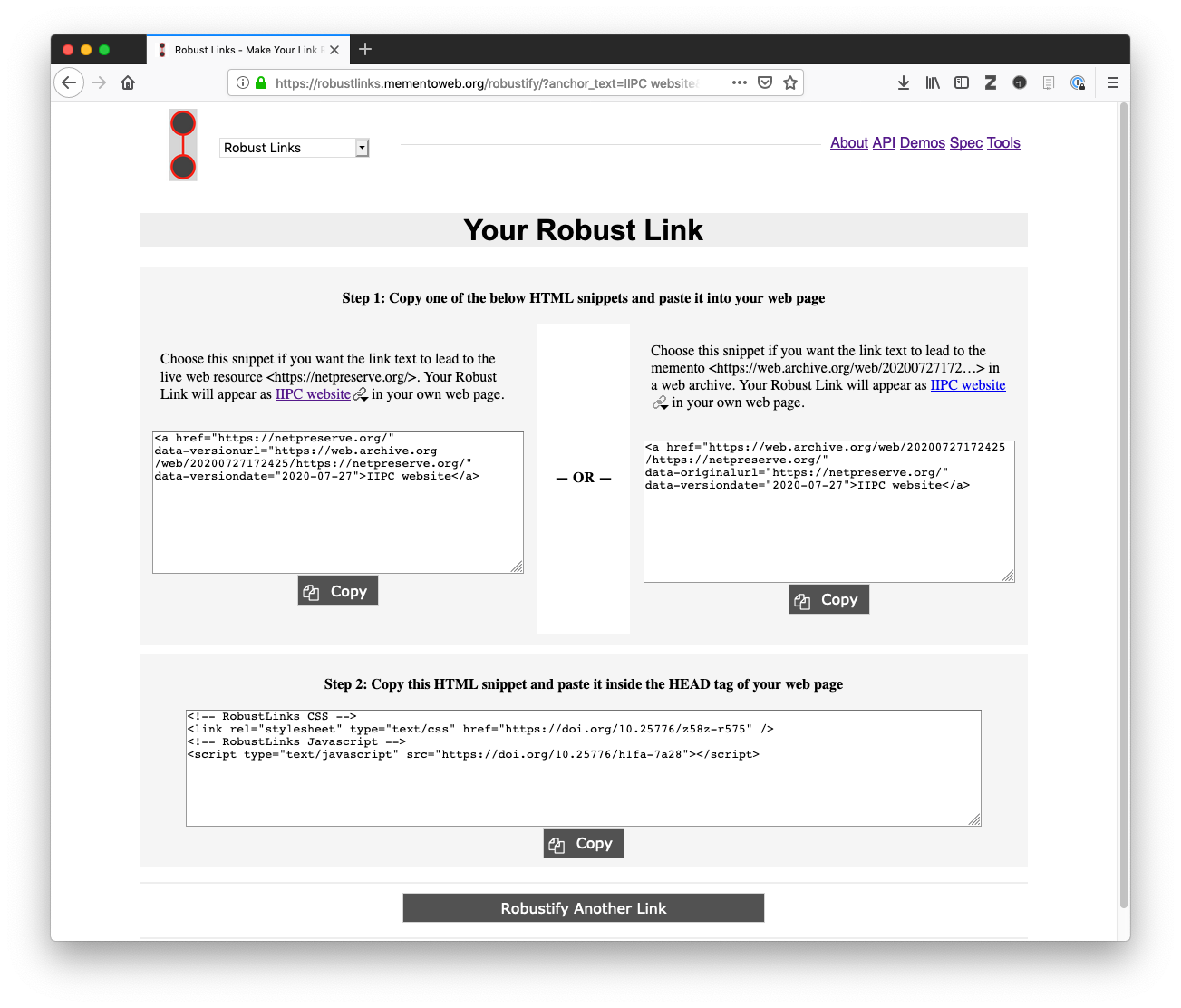 Robustify your links! A working solution to create persistently robust links