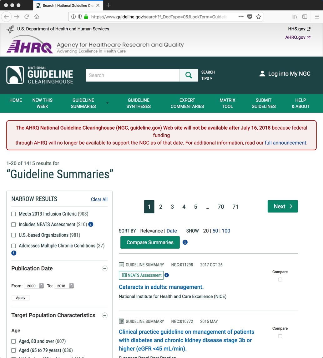 How well are the National Guideline Clearinghouse and the National Quality Measures Clearinghouse Archived?